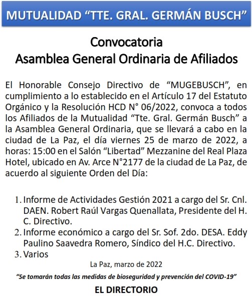 Convocatoria Asamblea Gral. Ordinaria - 2021 PUBLICAR
